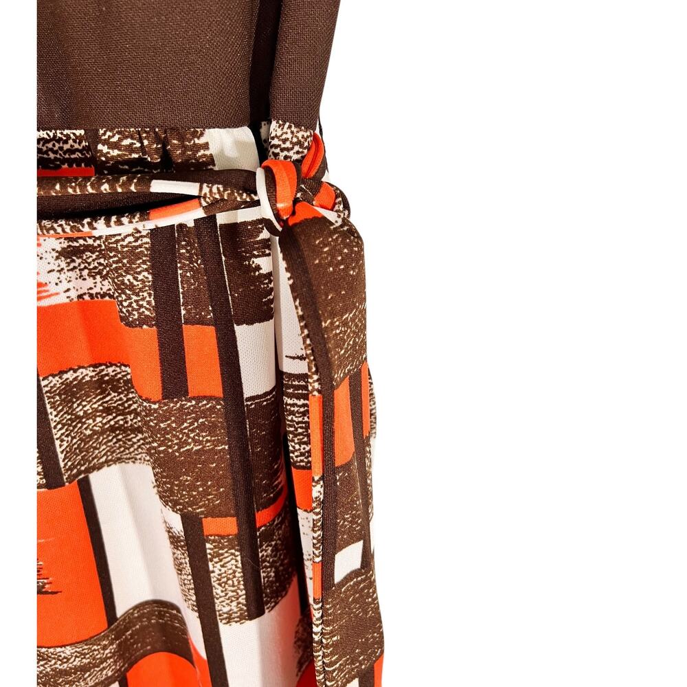 Vintage 70s Maxi Dress Bleeker Street USA Made ILGWU Brown Orange Size 12 - Picture 6 of 11